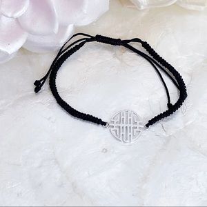925 Sterling Silver Longevity Charm Black Bracelet